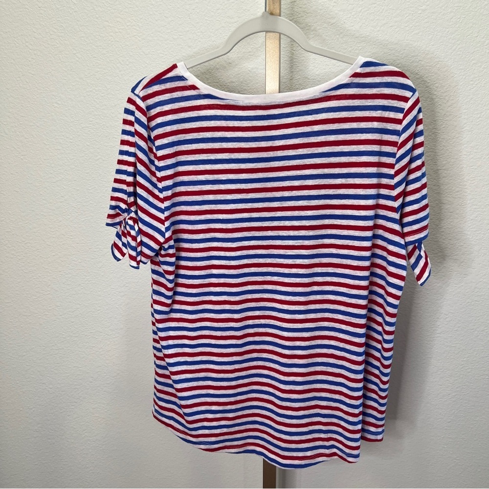 Talbots Womens Linen Blend TopStriped Short Sleeve Red White Blue L - Picture 7 of 7